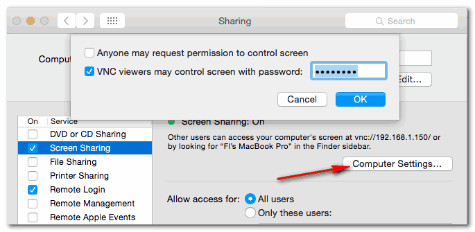 Osx Screen sharing settings